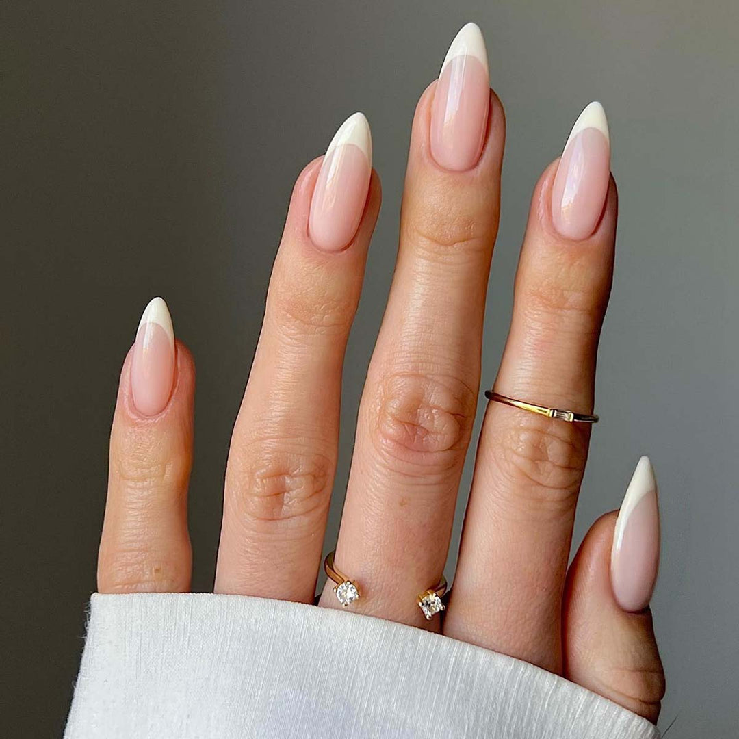 Elegant stiletto nails with French design Kalsten