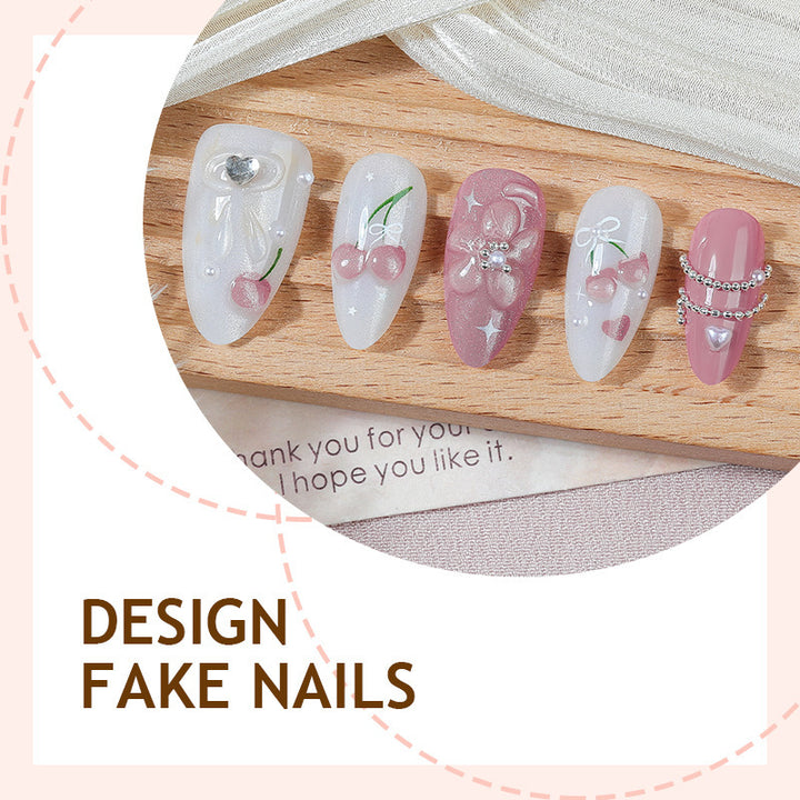 Artificial nail set with decorative floral motifs and glamorous accents Kalsten
