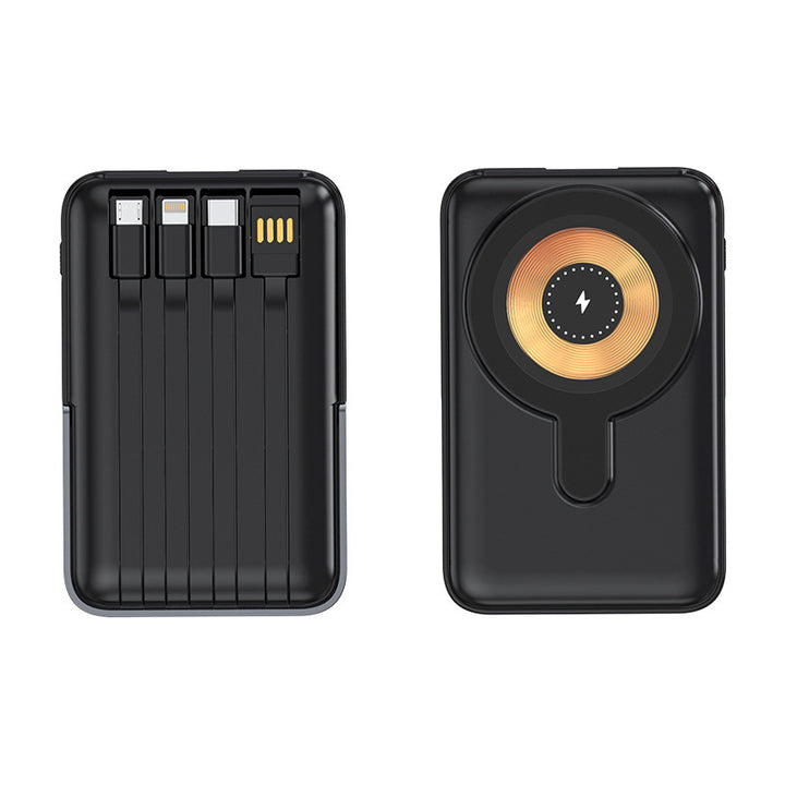 Portable power bank with integrated cable charging system and fast wireless charging Kalsten