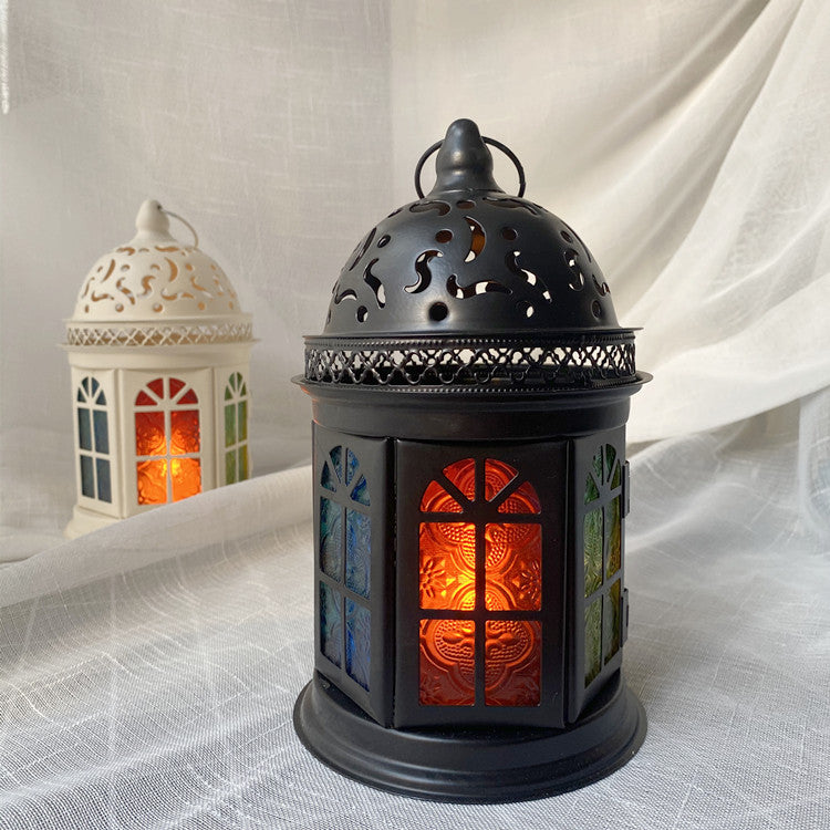Ornate Metal Stained-Glass Tea Light Lantern Kalsten