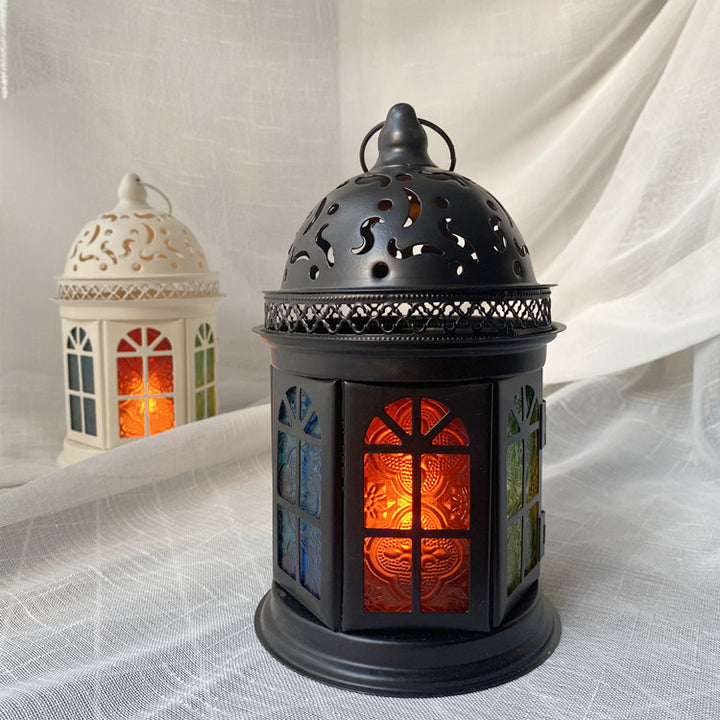 Ornate Metal Stained-Glass Tea Light Lantern Kalsten