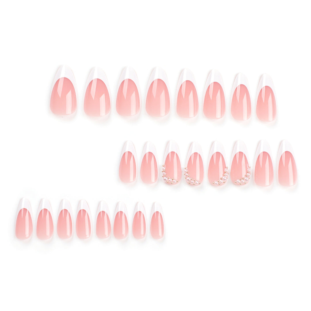 Artificial nail set with elegant French lace and pearl-decorated accents Kalsten