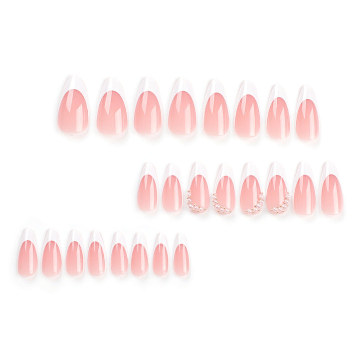 Artificial nail set with elegant French lace and pearl-decorated accents Kalsten