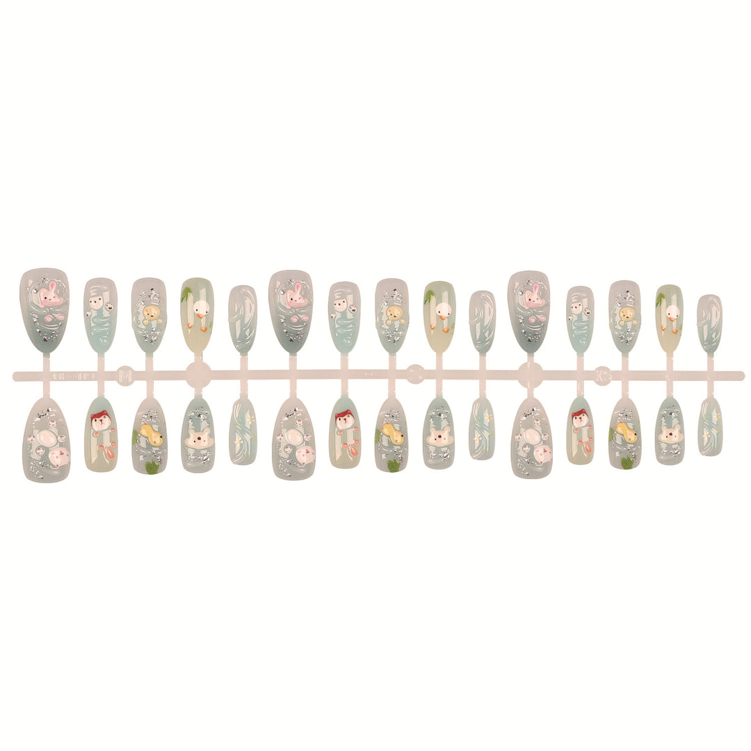 Whimsical Animal-Themed Press-On Nail Art Set