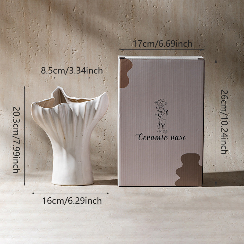 Decorative Ceramic Table Vase with Ruffled Flower Petal Edge