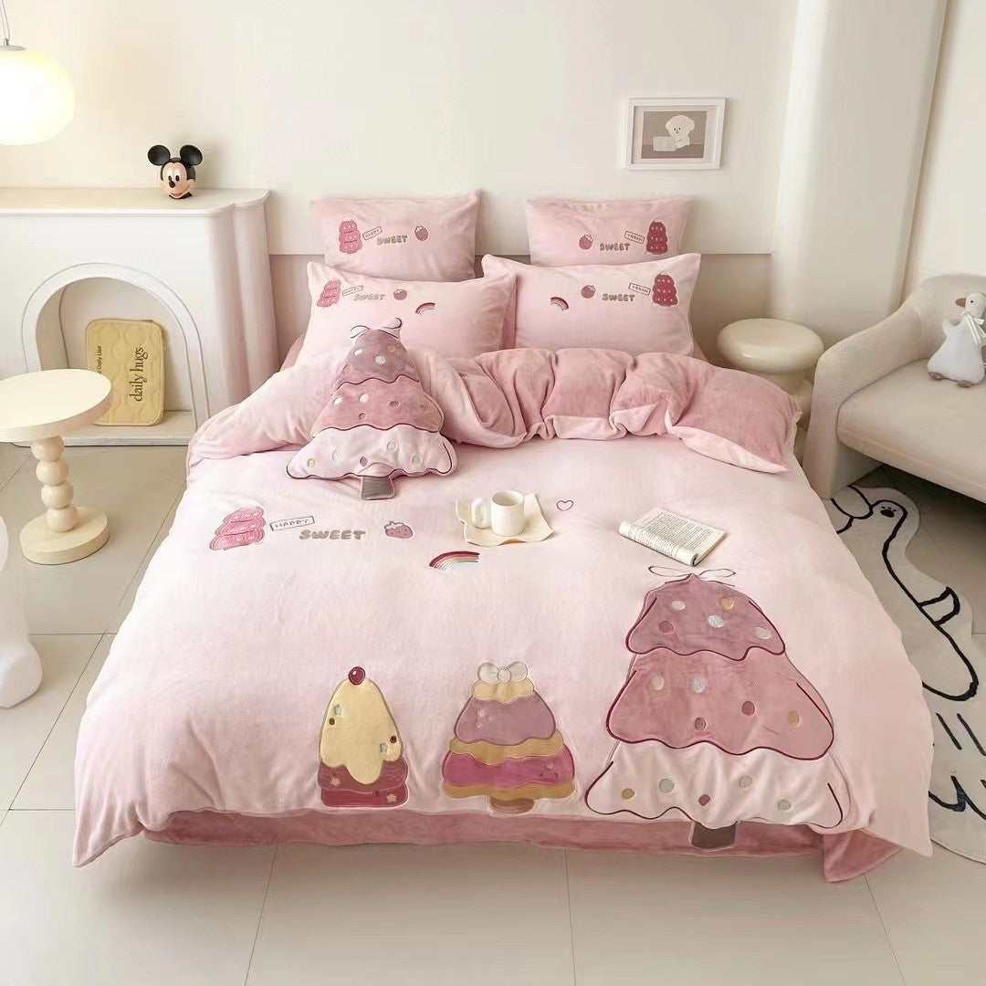 Cozy reversible bedding set with moon and bunny appliqué