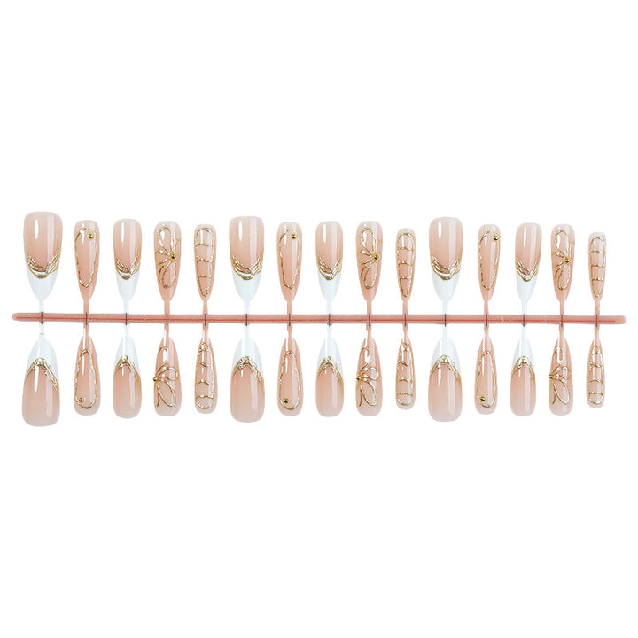 Artificial nail set with elegant floral golden accent Kalsten
