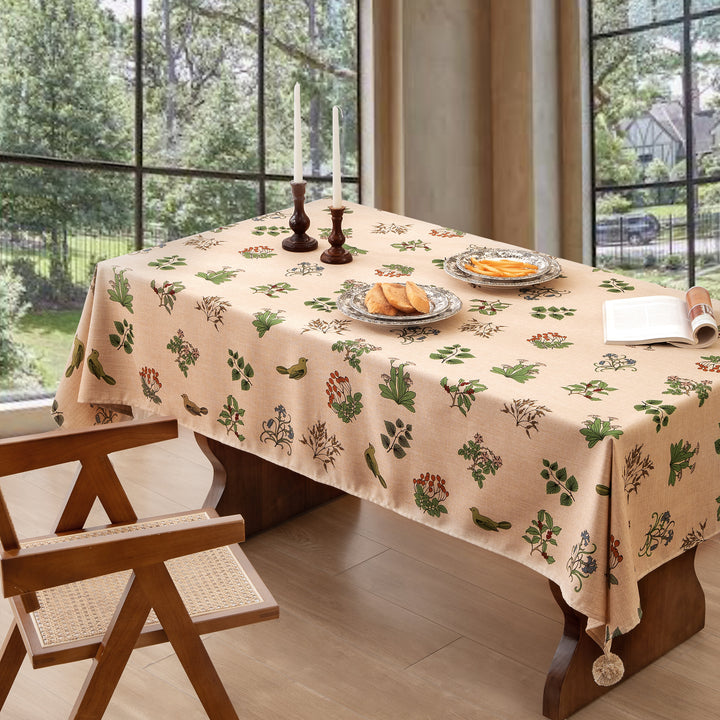 Rectangular tablecloth in linen look with pompom tassels Kalsten