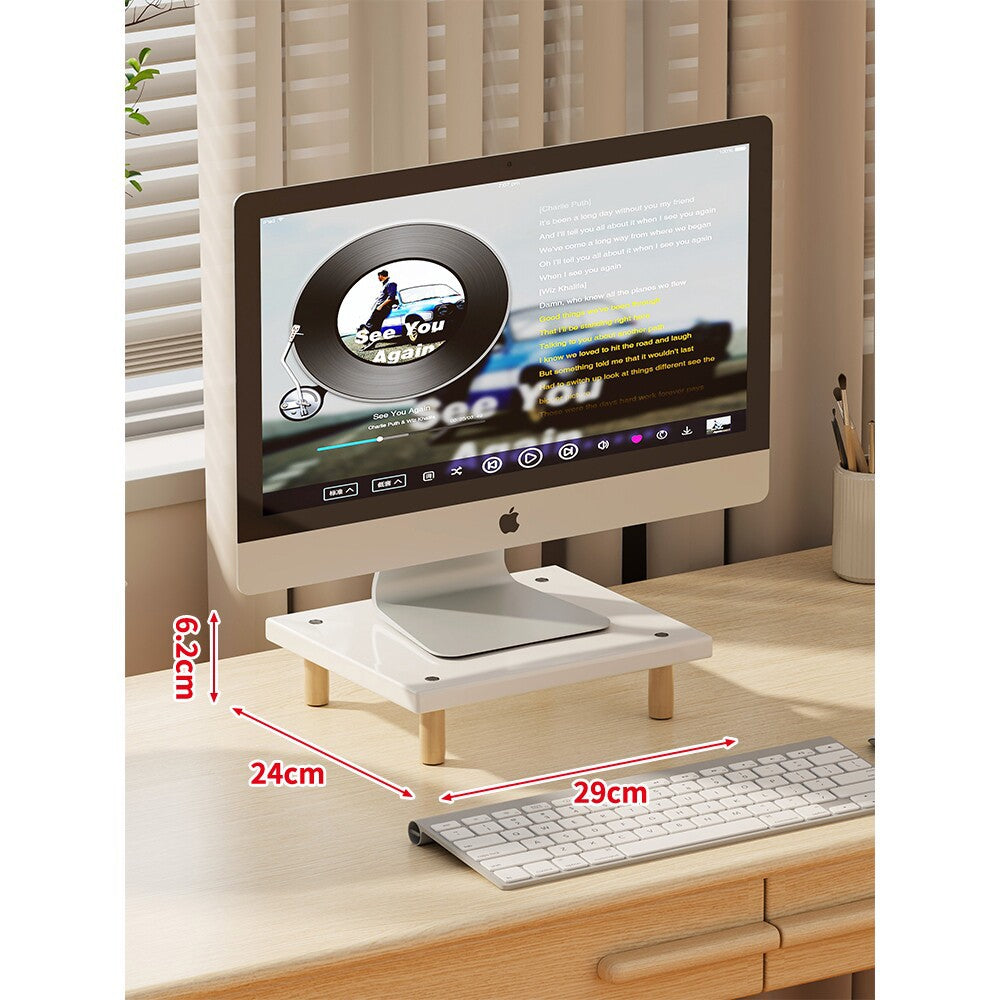 Compact Elevated Monitor Riser Stand with Wooden Legs and Under-Storage