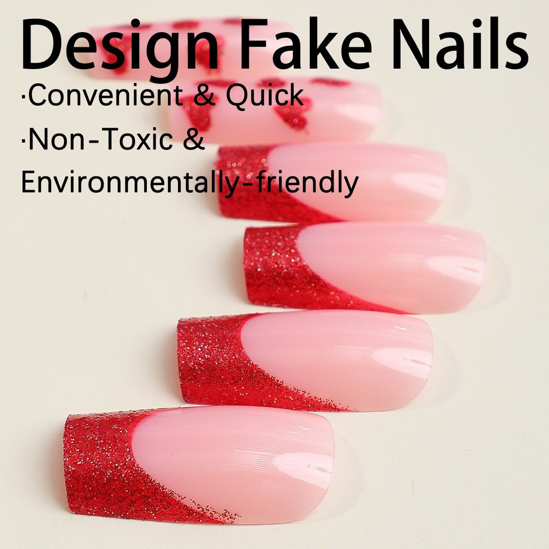 Acrylic nail set with glamorous heart designs and glitter accents Kalsten