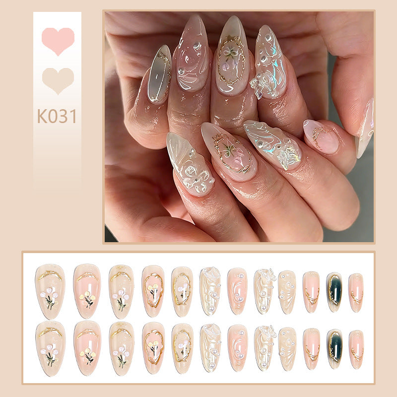 Elegant artificial nails with holographic and floral decorations Kalsten