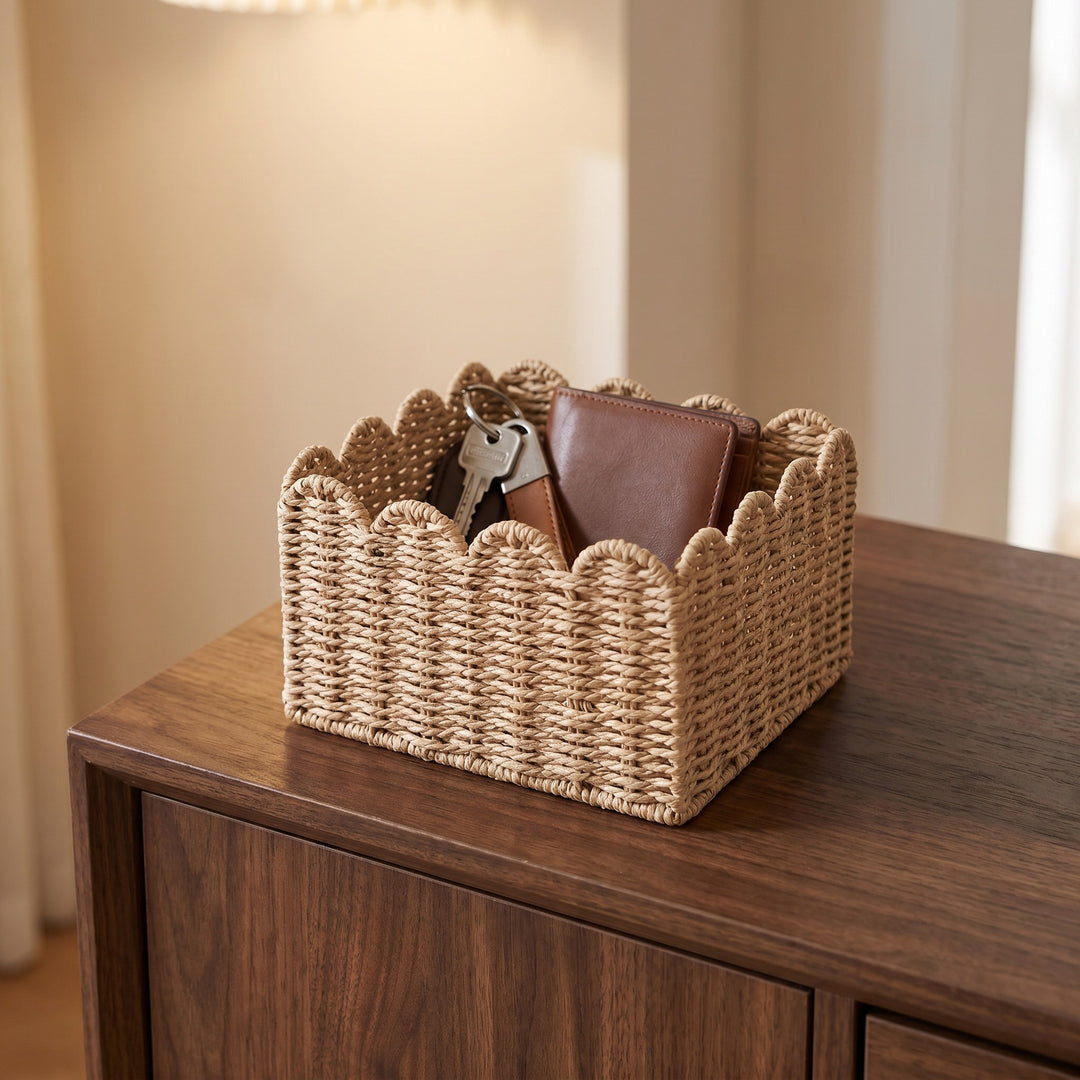 Handcrafted storage basket with curved edge Kalsten