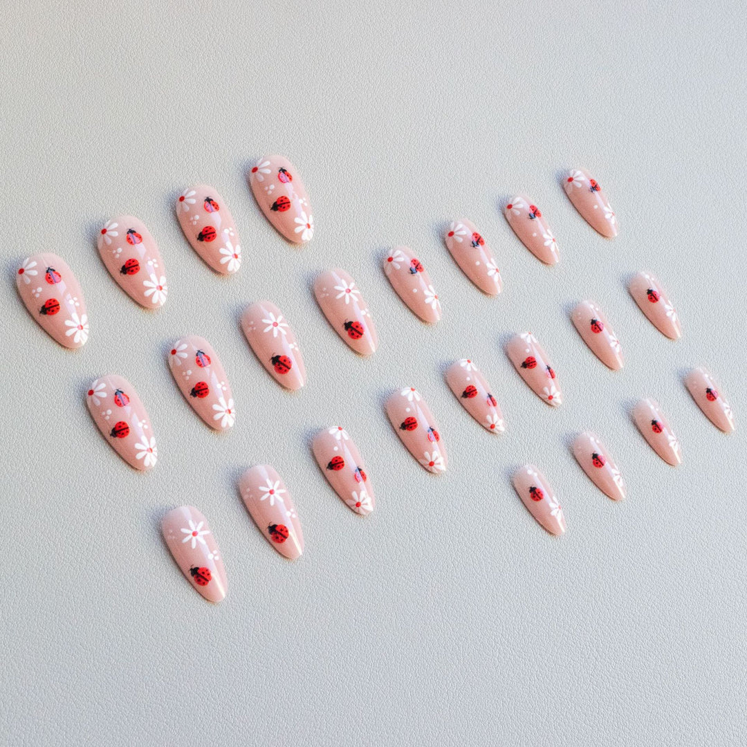 Ladybug Themed Acrylic Nail Art