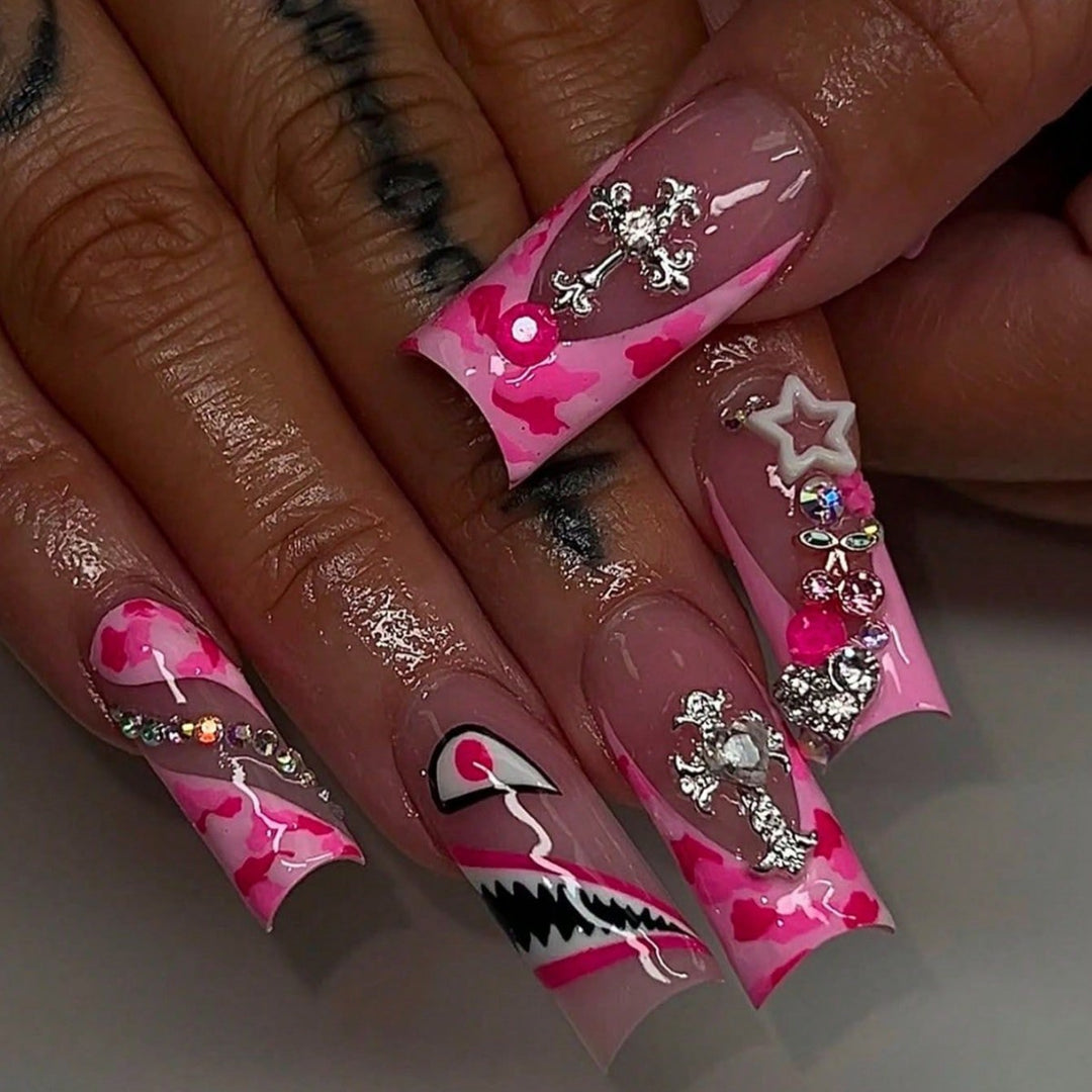 Artistic Decorative Press-On Nails with 3D Embellishments Kalsten