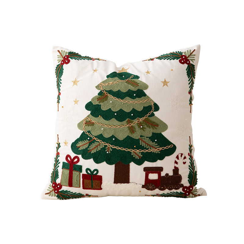 Embroidered Christmas cushion cover with reindeer and pine branch motif Kalsten