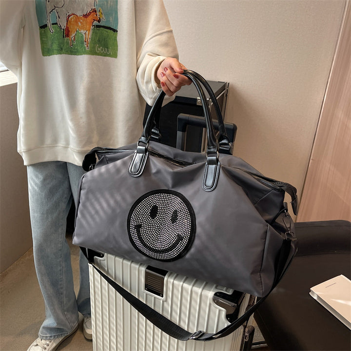 Fashionable Multi-Pocket Smile Print Duffle Bag Kalsten