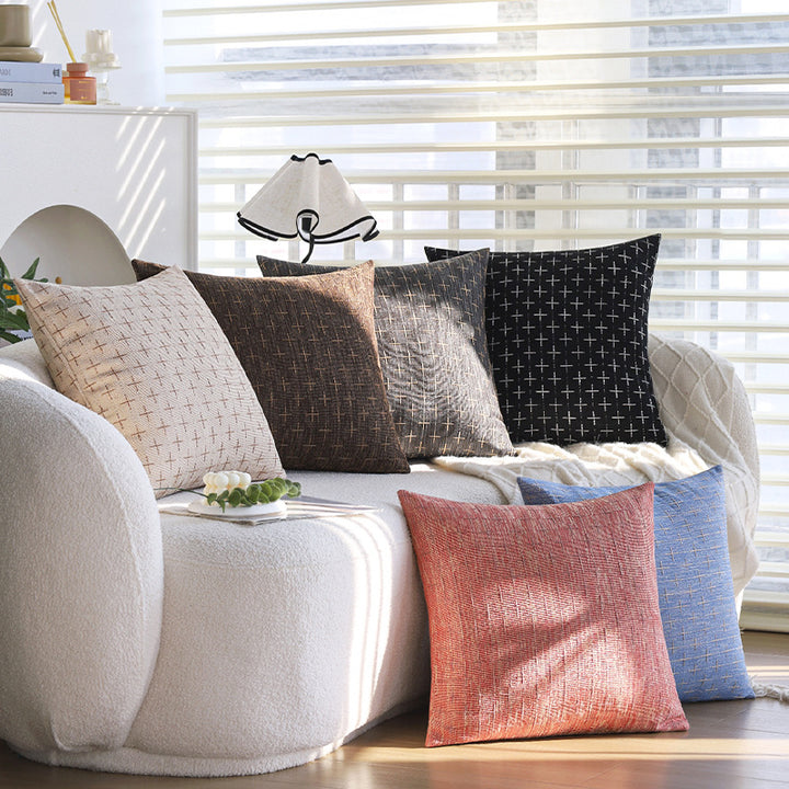 Square cushion cover in Scandinavian minimal style with woven cross pattern and natural linen look Kalsten