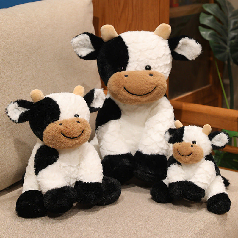 Plush Sitting Cow Cuddle Buddy with Ultra-Soft Faux-Fur Snout and Embroidered Smile Kalsten