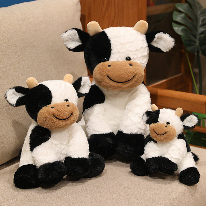 Plush Sitting Cow Cuddle Buddy with Ultra-Soft Faux-Fur Snout and Embroidered Smile Kalsten