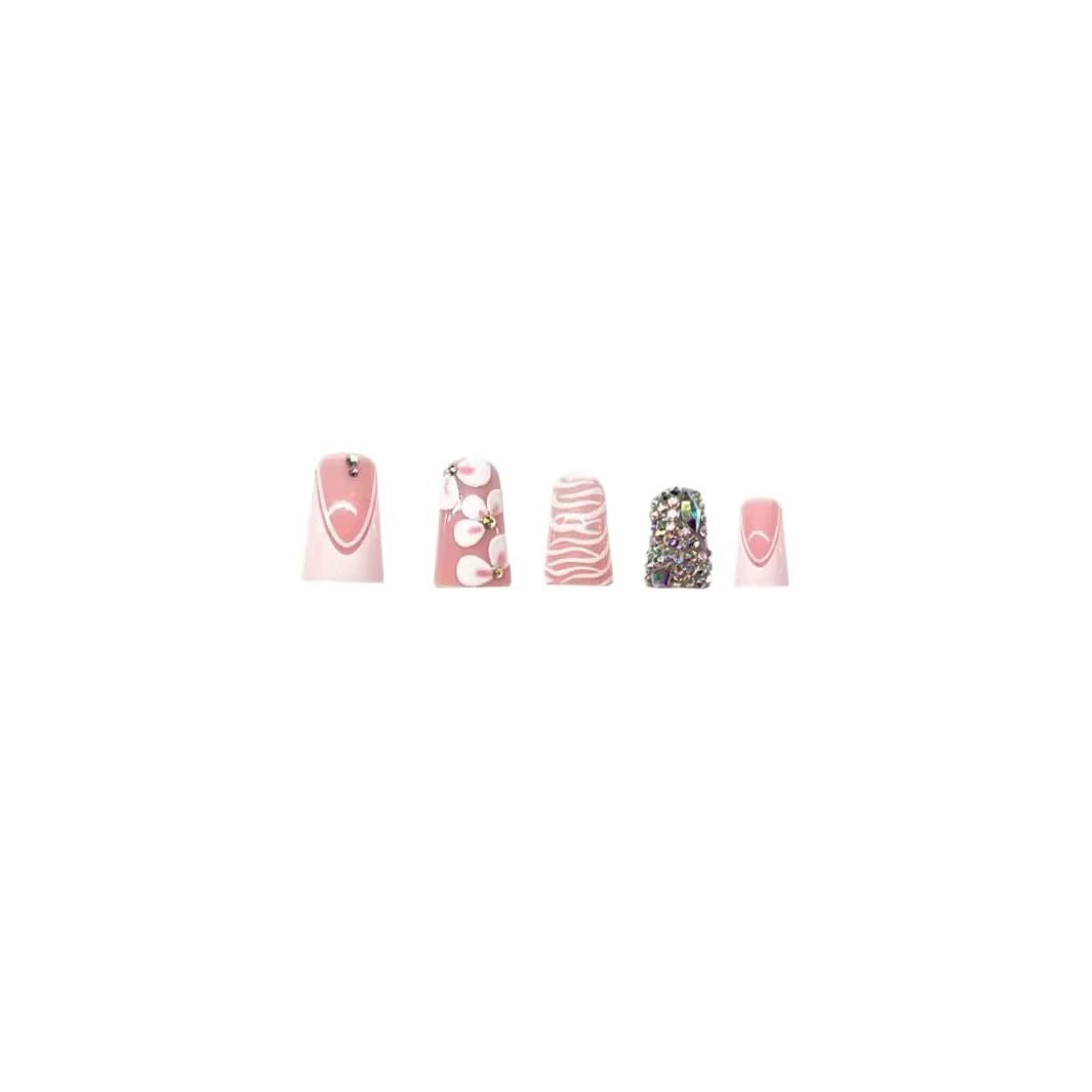 Decorative Press-On Nail Set with Rhinestone Accents Kalsten