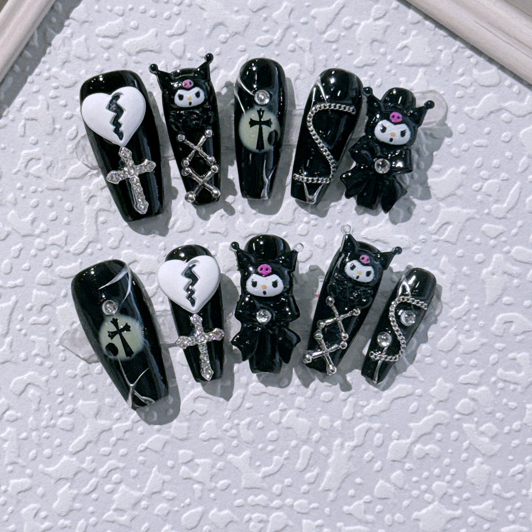 Gothic-Inspired Decorative Press-On Nail Art Set