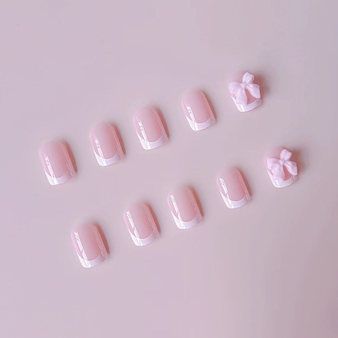 Acrylic Nail Set with Elegant Tips and 3D Bow Decorations Kalsten
