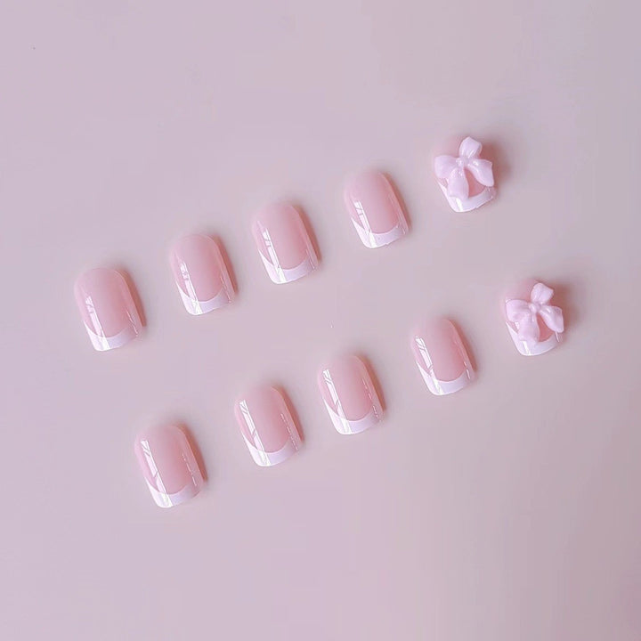 Acrylic Nail Set with Elegant Tips and 3D Bow Decorations Kalsten