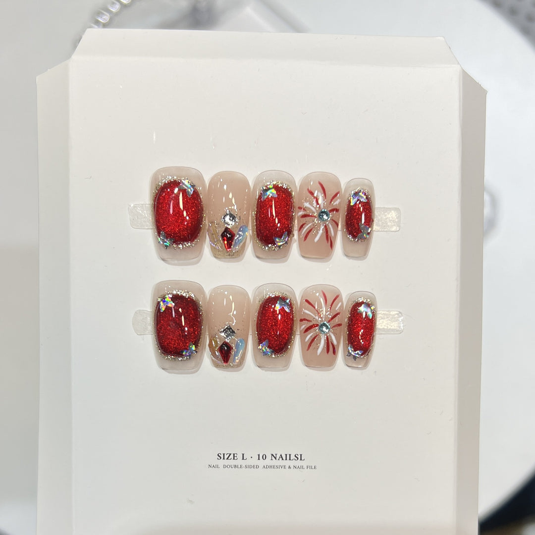 Artistic Press-On Nail Set with Elegant Floral Design Kalsten