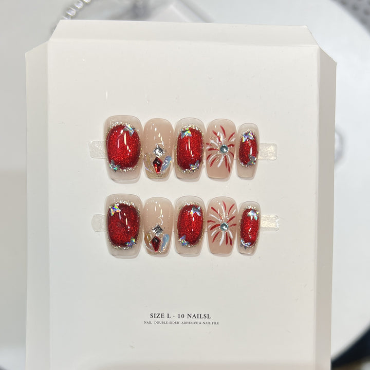 Artistic Press-On Nail Set with Elegant Floral Design Kalsten