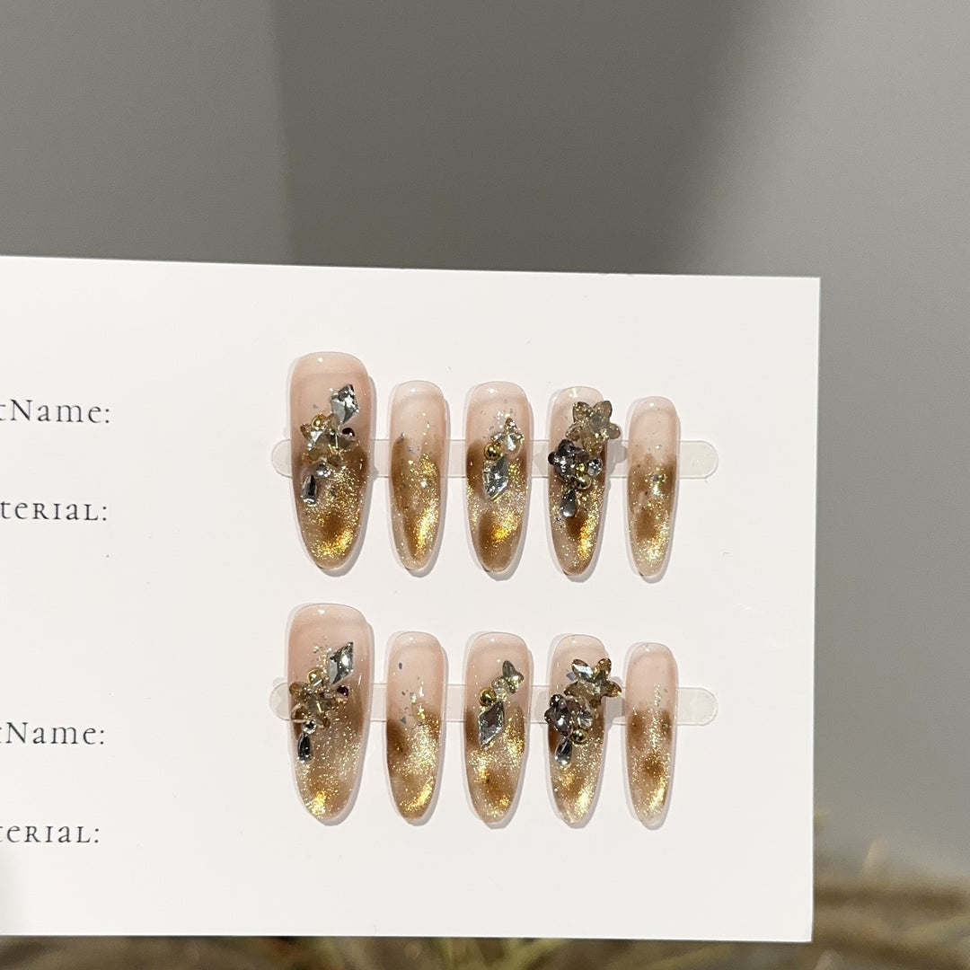 Luxury Glittery Press-On Nail Set with Floral Accents