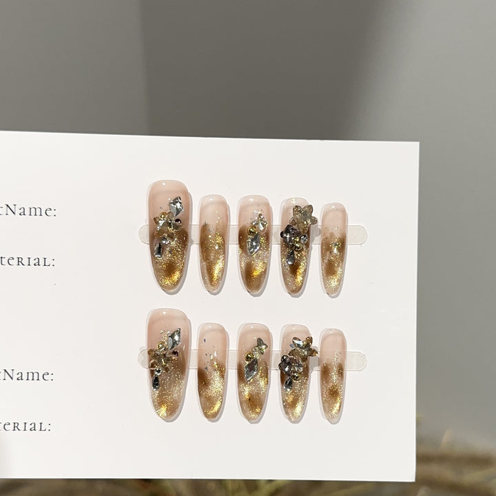 Luxury Glittery Press-On Nail Set with Floral Accents