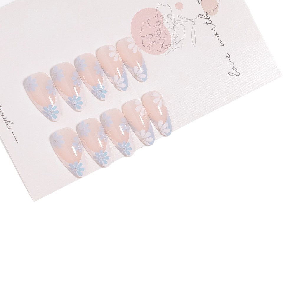 Pointed Almond-Shaped Press-On Nails with Floral Design Kalsten