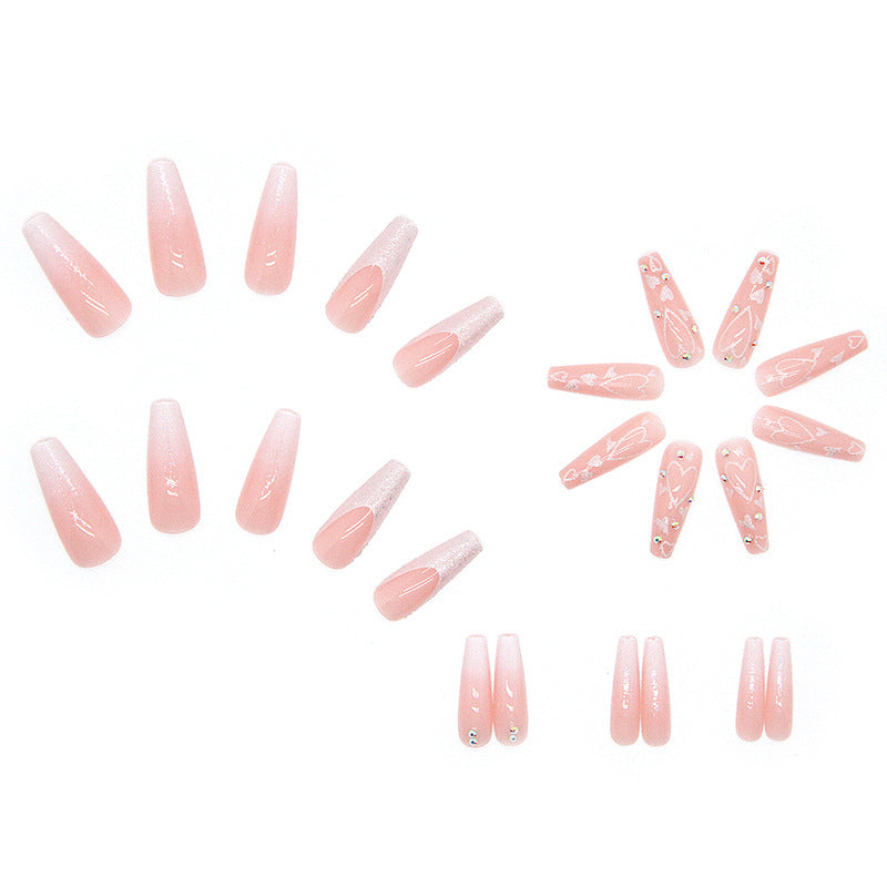 Elegant artificial nail tips with heart and glitter pattern Kalsten