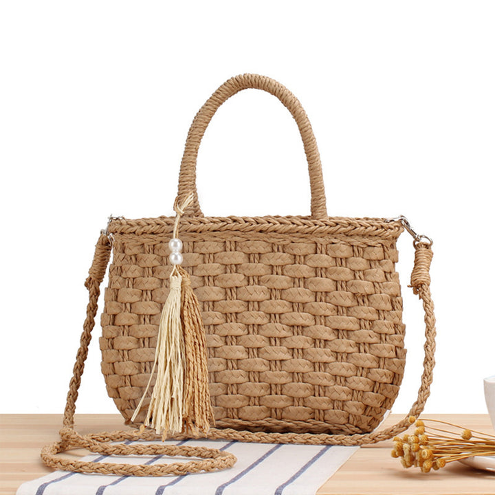 Handbag Made of Woven Natural Material with Fashionable Fringes Kalsten