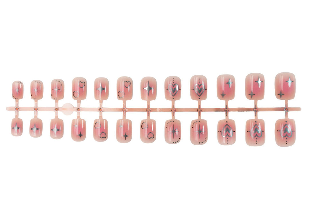 Artificial nail set with loving heart and star motifs Kalsten