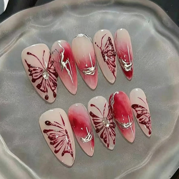 Artistic Floral and Star-Embellished Press-On Nail Set Kalsten