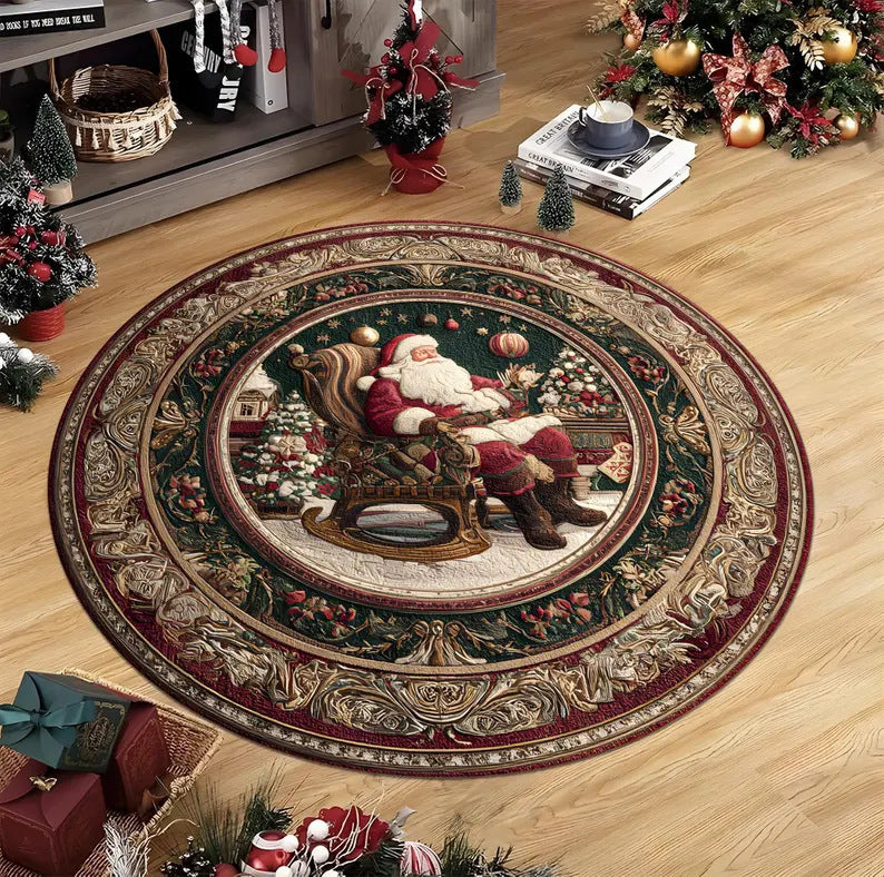 Round Holiday-Themed Area Rug