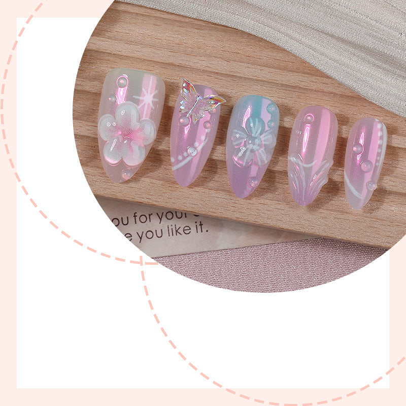 Artistic Press-On Nail Set with Floral Accents kalsten