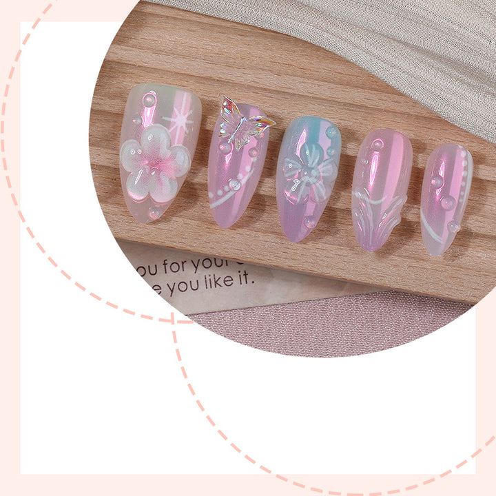 Artistic Press-On Nail Set with Floral Accents kalsten
