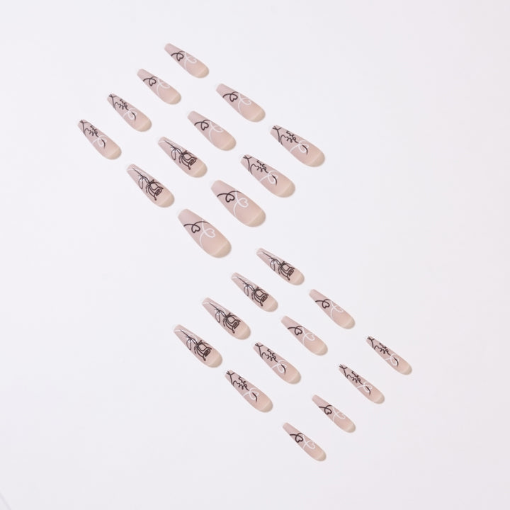 Artful nail extensions with creative line and heart design Kalsten