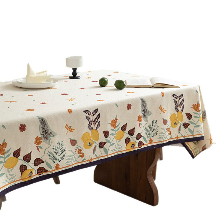 Tablecloth made of cotton blend with floral border illustration and reinforced hem Kalsten