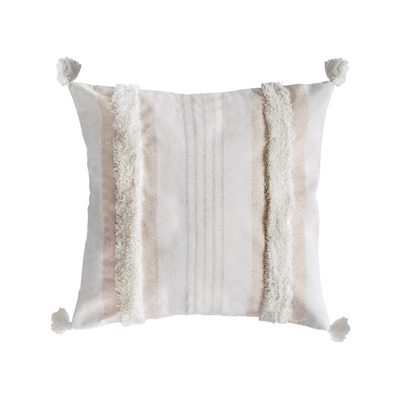 Square cotton pillow cover with fringe tassels and textured chenille stripes Kalsten