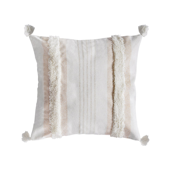 Square cotton pillow cover with fringe tassels and textured chenille stripes Kalsten