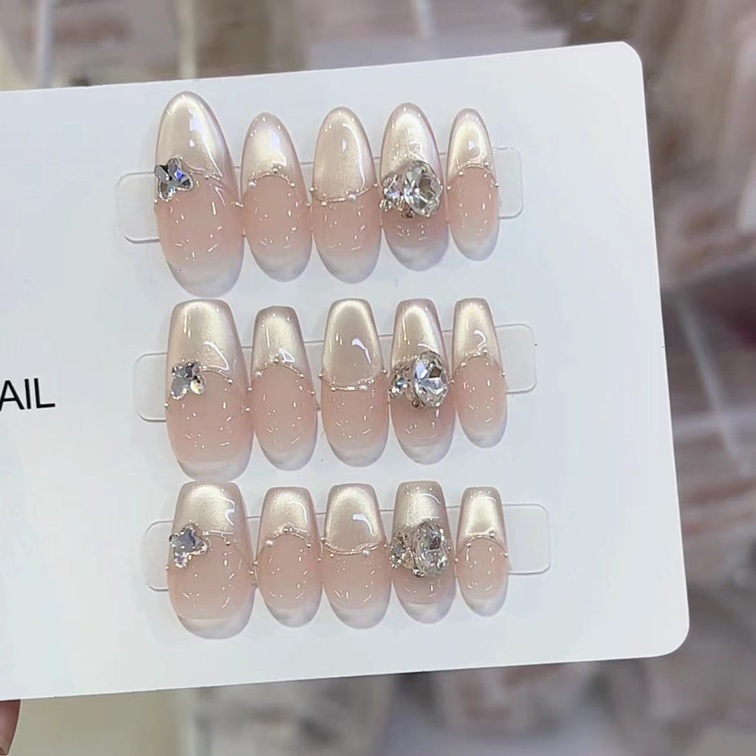 Elegant Press-On Nail Set with Crystal Embellishments Kalsten