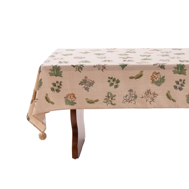 Rectangular tablecloth in linen look with pompom tassels Kalsten