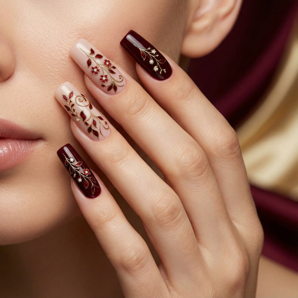Artificial nails with elegant floral decorations Kalsten