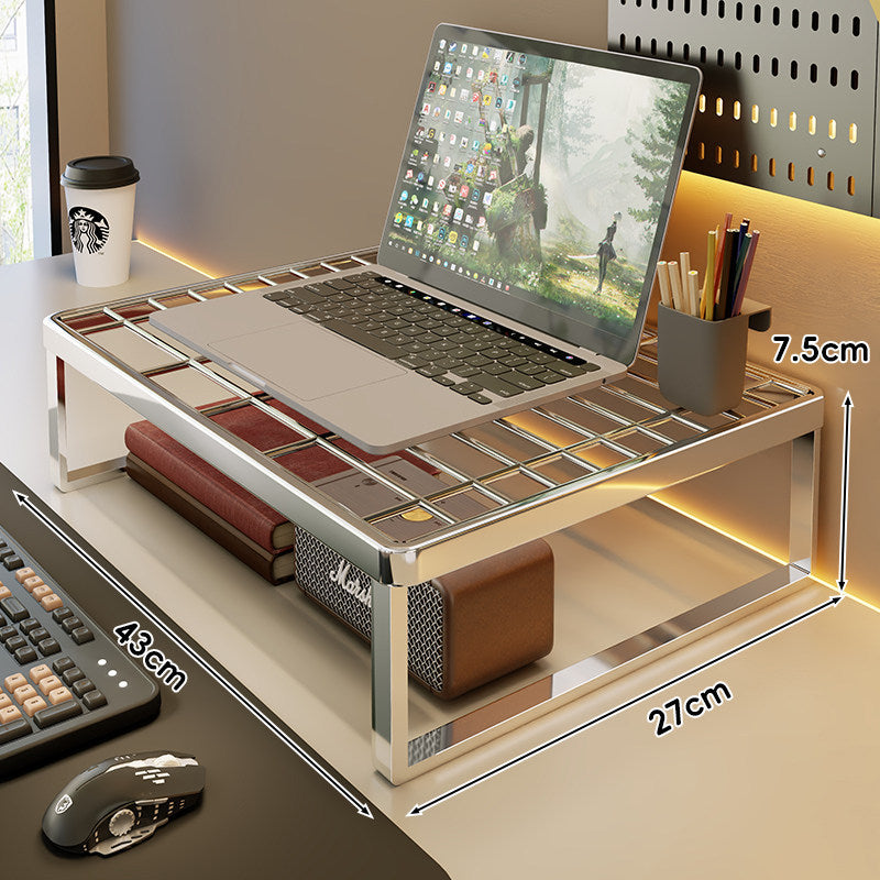 Ventilated Metal Grid Laptop & Monitor Riser with Under-Storage Shelf
