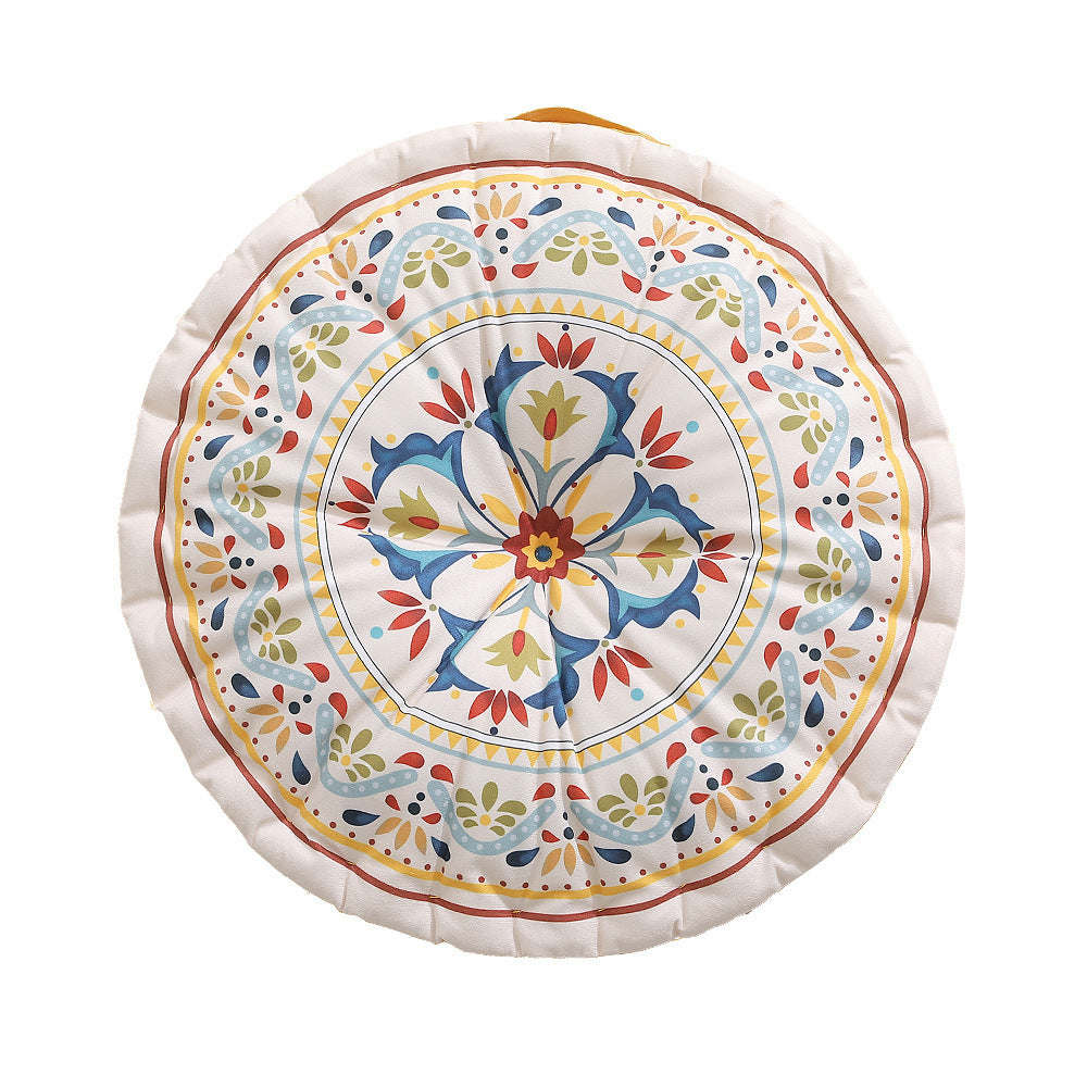 Round seat cushion with mandala print, thickly padded floor seating mat and carrying handle Kalsten