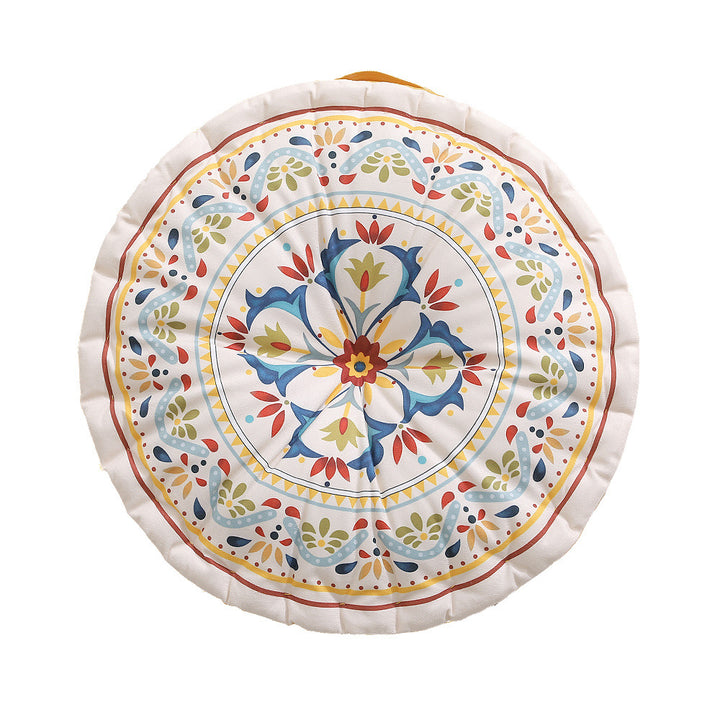 Round seat cushion with mandala print, thickly padded floor seating mat and carrying handle Kalsten