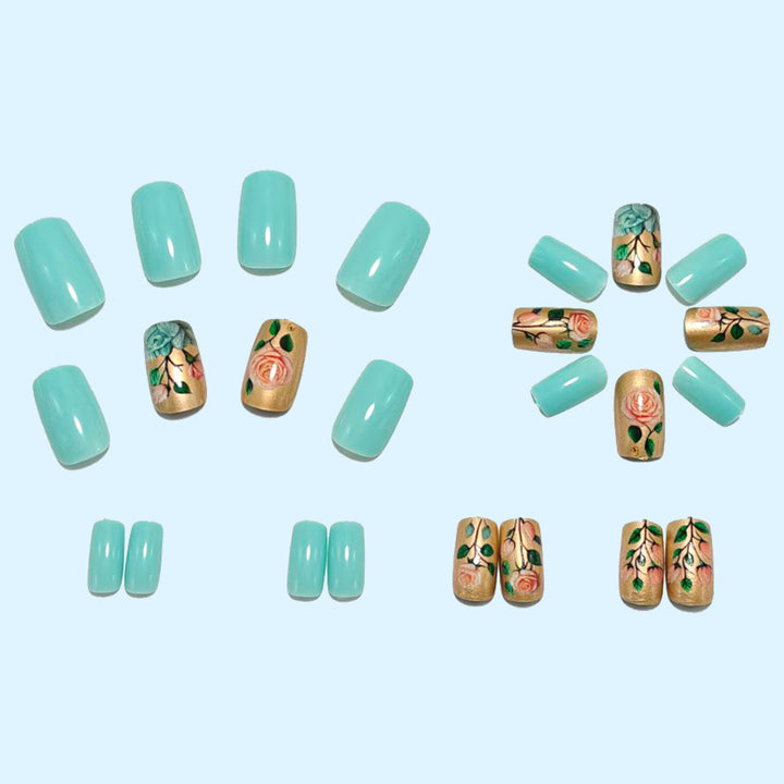 Acrylic nails with romantic floral patterns Kalsten